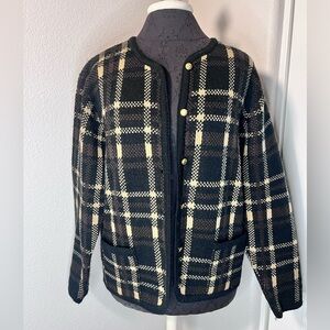 Liz Baker Vintage Knit Plaid Cardigan Sweater Coat